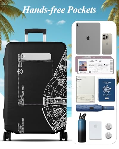 Slohif Luggage Cover for Suitcase Tsa Approved Protector - Luggage Sleeve Large Suit Case Cover Travel Stretch Baggage Case Protective Washable Fit 18-32 Inch Spaceship S3