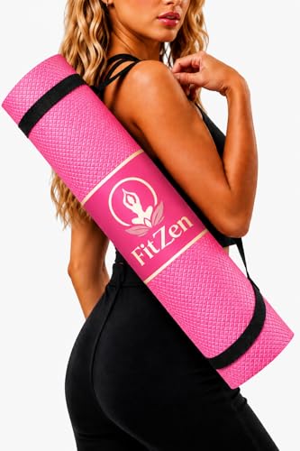 Image of Yoga Mat for Women and Men 4mm with Carry Strap EVA Material Extra Thick Exercise Mat for Workout Yoga Fitness Pilates and Meditation, Anti Tear Anti Slip For Home & Gym Use (Pink)