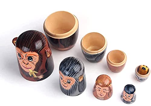 Matrioska Matrioska Set mit 5 lustigen Affen und Nistbananen Matrioska Follia Russische Puppe handmade