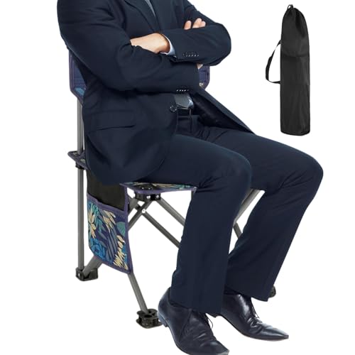 Silla de camping portátil, Silla de camping plegable | Silla de playa compacta plegable portátil para adultos | Soporte de silla de playa de 286 libras con bolsillo lateral para mochila