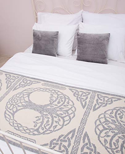 Saol Bed Scarf Runner Irish Three Of Life Made Of Soft Wool Blend (Grey, Single Bed) #TOP1