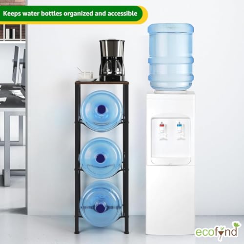 Image of ecofynd 3 Tier Water Dispenser Stand with Top Shelf, Heavy Duty Water Cooler Storage Rack, 20 Litre Engineered Wood & Metal Bottle Holder for Home & Kitchen, Office, School, Hospitals, Restaurants