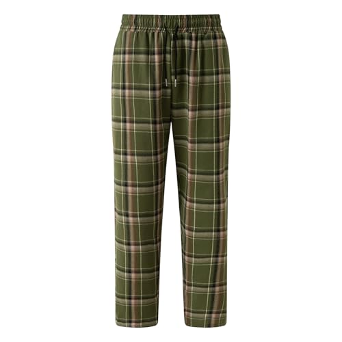 Mens Pajama Pants Casual Drawstring Plaid Pj Pants Loose Fit Elastic Pj Bottoms Lightweight Loungewear with Pockets