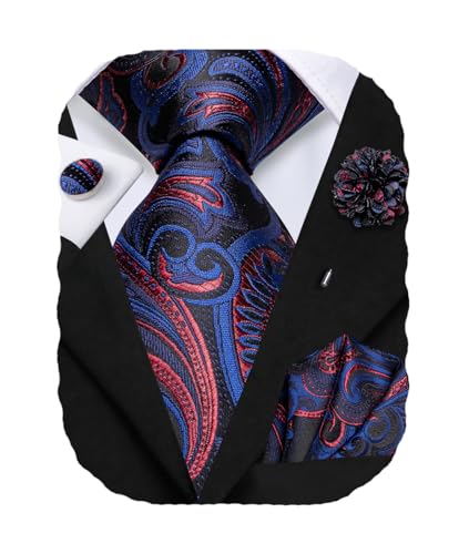 Image of Hi-Tie Men's Silk Ties Formal Woven Classic Necktie Pocket Square Cufflinks Lapel Pin Set Wedding Business