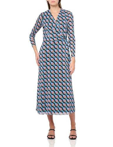 Anne Klein Damen Square Neck Tie Waist Midi Dress Kleid, Anne Blk/Cape Blu Mlt, X-Groß