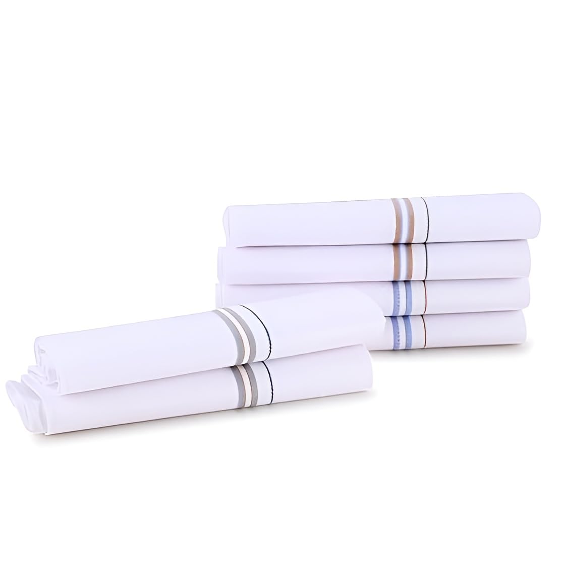Premium Handkerchief | 60's Soft Cotton Men's Handkerchief | Hanky Set for Men | Hand Rumal for Boys | Color Lining Design | White | (43cm X 43cm)-picture-39