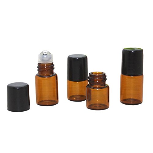 25 pcs vacío, rellenable, punta redonda de ámbar Botellas De Vidrio Para Aceites Esenciales, 2 ml