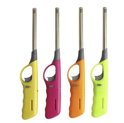GENZY Utility Lighter 4-Pack Multi-Purpose Wind Resistant Stainless Steel Durable Refillable Gas Lighter Perfect for Kitchen BBQ Candle Fireplace Grill Bakhoor Charcoal