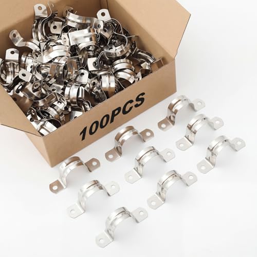 Image of Yaocom 100 Pcs 1 1 /4 Inch Opening Pipe Strap 304 Stainless Steel Conduit Clamp Reinforced Rigid 2 Hole U Bracket for Pipe Fixing on Various Surfaces