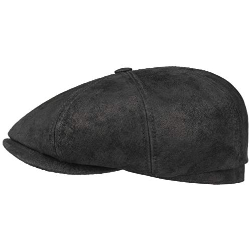Preisvergleich Produktbild Stetson Hatteras Pigskin Flatcap Herren - Schirmmütze aus Leder - Schiebermütze mit Innenfutter - Mütze - Herrencap Sommer / Winter - Ballonmütze schwarz S (54-55 cm)