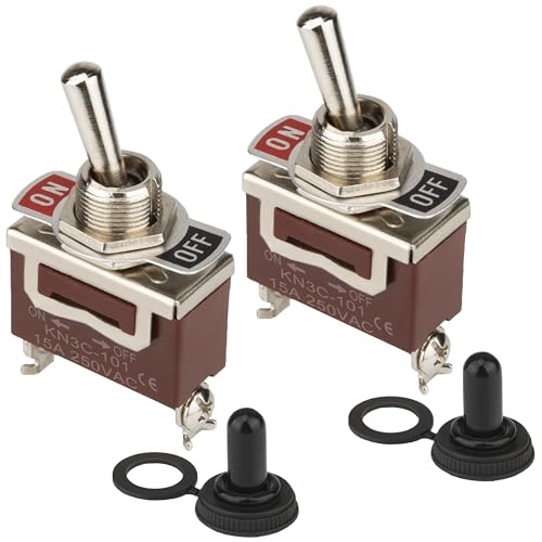 2 PCS Waterproof Toggle Switch, 2 Pin 12V DC 30A ON Off Switch, SPST Marine Switch with Boot Cap Cover, Heavy Duty Toggle Switch for Automotive Boat Car Truck