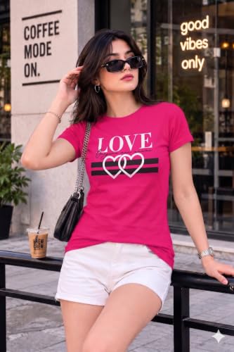 Image of Preneum Women's Graphic Printed T-Shirt, Round Neck Half Sleeve Casual Slim Fit Cotton Blend Tee, College, Office & Travel