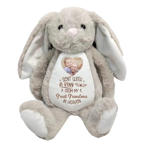 Sent with A Kiss from My Great Grandma in Heaven, Custom Memorial Bunny Stuffed Animal for Baby, Memorial Grandma Grandpa Plush Bunny for Grandkids, Sympathy Bunny Plush for Newborn from Grandparents
