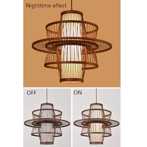 LQZCXMF Bamboo Hanging Chandelier Restaurant Mid-Century Lampshade Wooden Ceiling Pendant Light Wooden Boho Decor Hand Woven Light Fixtures Island Cafe Teahouse Bar Dining Room Club by LQZCXMF - Used condition - Image 5