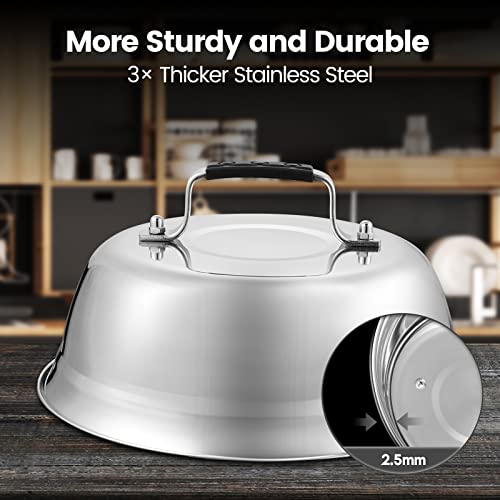 HOUSE AGAIN Cheese Melting Dome - 2.5mm Thick Stainless Steel Griddle Grill Accessories - Durable Round Basting, Steaming Cover - Heat Resistant Handle for Flat Top Griddle Grill Indoor/Outdoor,9 Inch