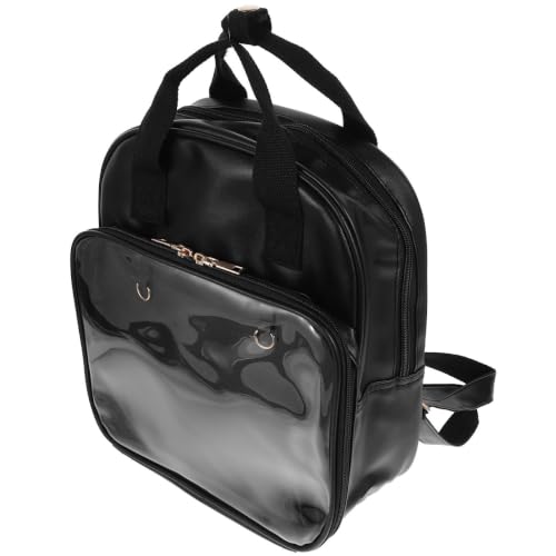 Mochila escolar negra de PU y PVC impermeable con cremallera suave