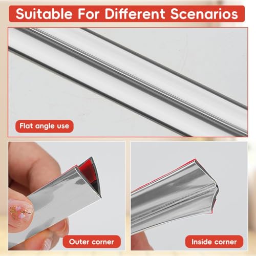 Image of inch1 Roll Flexible PVC Wall Molding Trim - Decorative & Protective Caulk Strip for Table Edges, Door Frames, Baseboards, and Corners (Silver)
