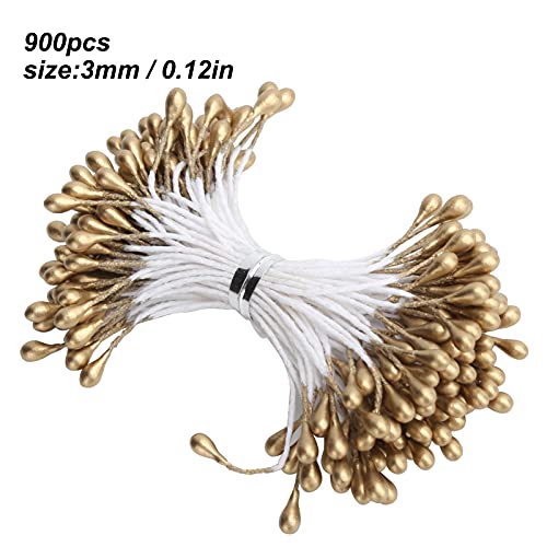 Cyrank 3mm Double Heads Flower Stamen, 900PCS Gold Artificial Flower Stamen Pistil, DIY Pearl Flower Stamen - Image 4