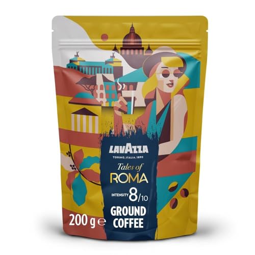 Lavazza Tales of Roma Coffee Ground Ideal for Moka Pots with Aromatic Notes of Hazelnut and Dark Chocolate Arabica and Robusta Intensity 8/10 Medium Roasting 200 g