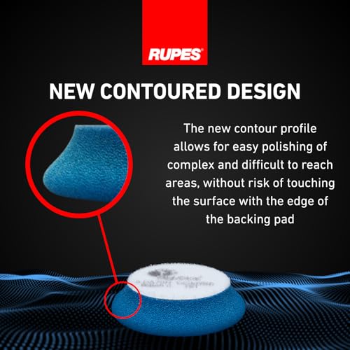Image of RUPES 9.DA70H /4 Pack of 4 Blue D-A Coarse Cutting Foam Pads 70mm | Ideal for Paint Correction & Gloss Enhancement | Mild to Severe Defect Removal | Compatible with 2.75 inch Backing Plate