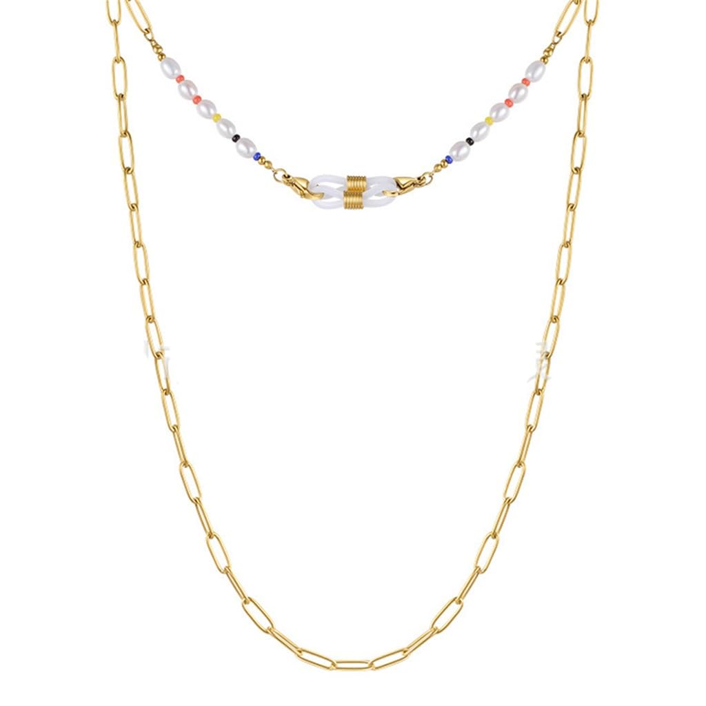 Collar de cadena de gafas de perlas ovaladas elegante para mujer