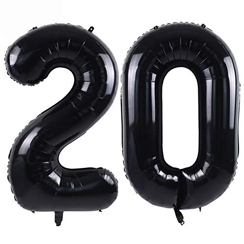 Image of TONIFUL 40 Inch Black Number 20 Balloon Large Foil 20th Birthday Decoration