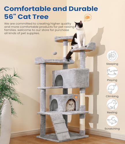 Torre para gatos 56 in con varios niveles y percha espaciosa miniatura 3
