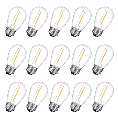 Image of GvvooHome 15 Pack Shatterproof S14 LED Replacement Bulbs for Outdoor String Lights, 1W Equivalent to 11W Incandescent Bulb, Warm White 2200K, Dimmable, E26 Regular Medium Screw Base
