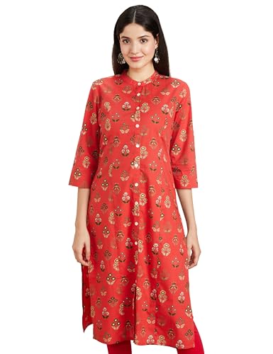 Image of Amazon Brand - Myx Women Printed Cotton Regular Fit Kurta (Available in Plus Sizes)