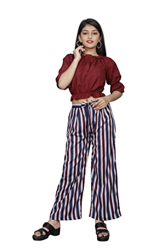 Image of Girls Printed Floral Designer Top & Palazzo Set | Stylish Crop Top and Trouser for Kids girls | 2-Piece Outfit for Girls Age 4-16 Years