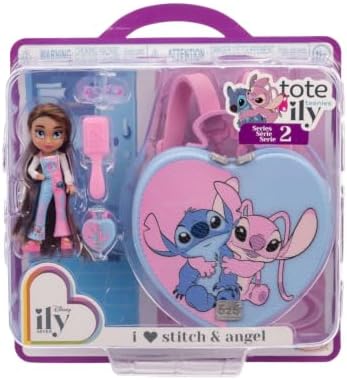 Disney ILY 4ever Tote-ily Teenies Stitch and Angel Inspired Mini Doll with Heart-Shaped Backpack, Series 2 Collectible Fashion Doll 2.25 Inch, Pink and Blue Hugging Design, Gift for Kids Ages 6 and Up image 5