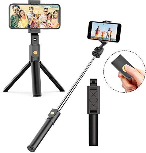 JUMKEET Perche Selfie Bluetooth, 3 en 1 Mini Trépied Smartphone Monopode Selfie Stick Télescopique avec Télécommande Matériau Alliage d'Aluminium pour iPhone 11 Pro Max/XS Max/XR/X/8, Samsung, Huawei