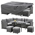 U-MAX 7 Pieces Patio Furniture Set with Waterproof Cover, Outdoor Sectional Sofa Conversation Set, All Weather Wicker Rattan Dining Table & Chair with Ottoman, Grey Rattan&Grey Cushion