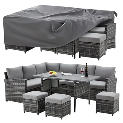 U-MAX Patio Furniture Set Cover, Outdoor Patio Table and Chair Set Covers for Backyard, Waterproof & Large Rectangle Patio Table Cover 90.5"x72.5"x27.5", Grey