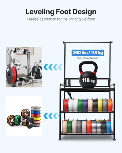 Image of VEVOR 3D Printer Filament Storage Rack with Power Strip, 3-Tier Stand with Filament Storage, Spools Holder Racks Cart with Wheels, Filaments Organzied for 3D Printing Station, Workshop (Shelf Only)