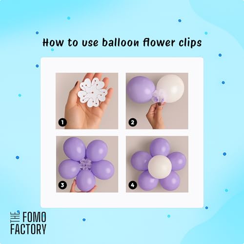 Image of The FOMO Factory 8 Pcs Flower Balloon Clips + 50 Pcs Metallic Chrome Balloons - Blue Birthday Decoration Items with Blue HBD Banner | Party Accessory Kit for Kids Birthday Cute (BlueFC)