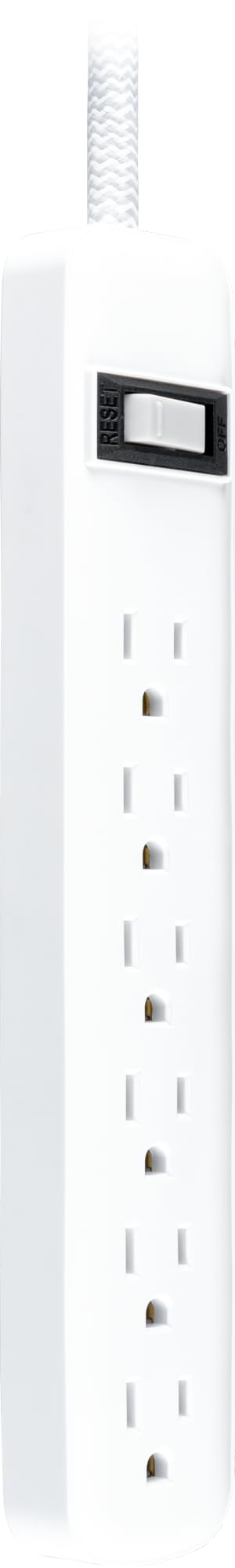 GE 6-Outlet Surge Protector Power Strip 2-Pack, 2ft Braided Extension Cord, 245J Protection, Flat Plug, Wall Mount, Circuit Breaker, ETL Certified, White, 86075