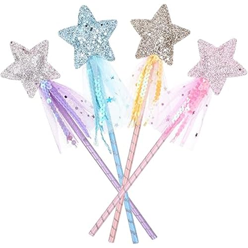 4 Pcs Fairy Wand,Magic Wands for Kids,Princess Wand Glitter Fairys Sparkle Star,Princess Accessories Fairy Kit Princesses Costume Role Play Props,Play Props for Birthday Halloween Christmas Party