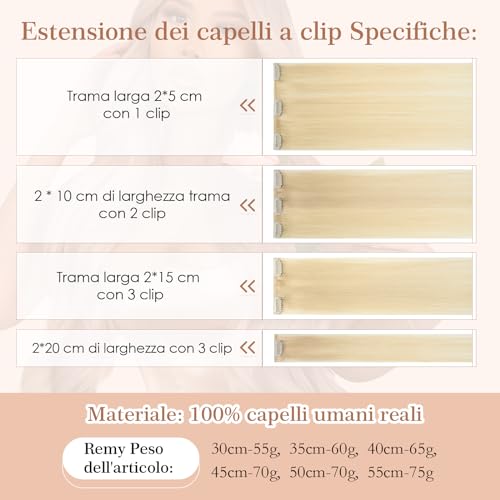 45cm-55cm Extension Capelli Veri Umani Naturali