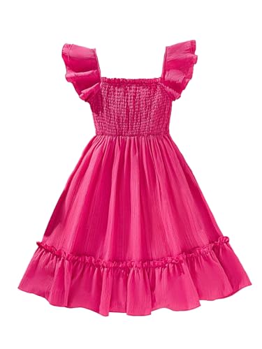 SOLY HUX Girl's Birthday Dresses Sleeveless Square Neck Shirred Ruffle Flowy Summer Short Dress
