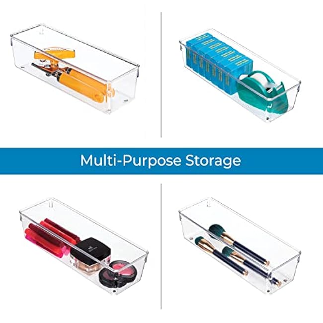 iDesign Utensil Holder and Silverware Organizer for Kitchen Utensils and Countertop Storage, The Linus Collection ¨C Set of 2, 4 x 12 x 3, Clear