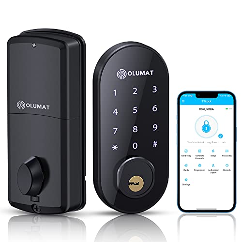 Smart Door Lock, OLUMAT Keyless Entry Door Lock, Smart Deadbolt Lock with Keypads, Electronic Deadbolt APP Control, Ekeys Sharing, IC Card, App Monitoring, Auto Lock for Home Front Door, Hotel, Office