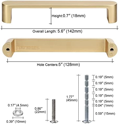 WEAVERBIRD 4 Pack Cabinet Handles Brushed Brass Finish Drawer Pulls Furniture Cabinet Hardware Cupboard Closet Zinc Alloy Gold Handles Pulls, 5 inch (128mm) Hole Distance
