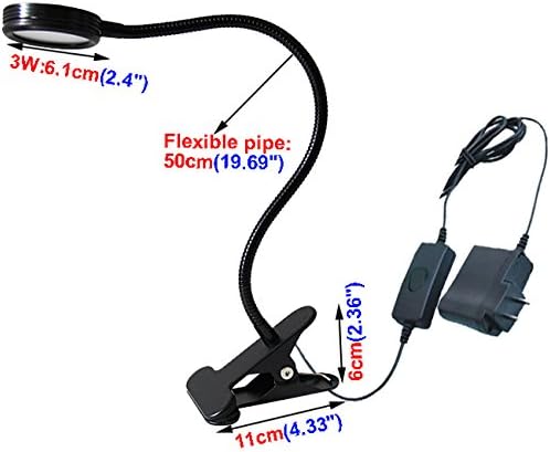 LUMINTURS(TM 3W LED Clip Clamp Lamp Fixture ON/Off Button with Plug Book Light Black Shell Warm White