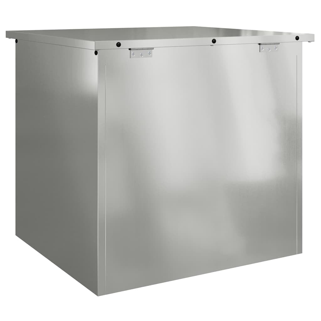Contenitore industriale per esterni in acciaio argentato, 55 x 50,5 x 50 cm, con coperchio a gas per un facile accesso, resistente alle intemperie, per giardino e terrazza, design salvaspazio