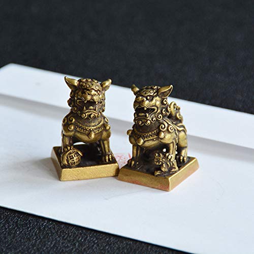 NSLFA Figurine Chinoise Feng Shui, Mini Statue en Laiton, Figurines Chinoises de Fortune Fengshui, Figurines Miniatures en Laiton, Bronze Antique 1 Paire de sceaux de Lion