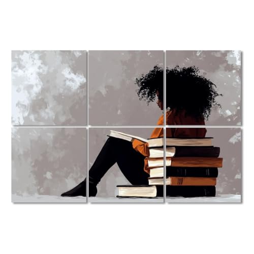 Paneles Acústicos Decorativos 6 Piezas, Absorbentes de Sonido con Diseño de Mujer Africana Leyendo, Autoadhesivos, 72"x48" miniatura 1