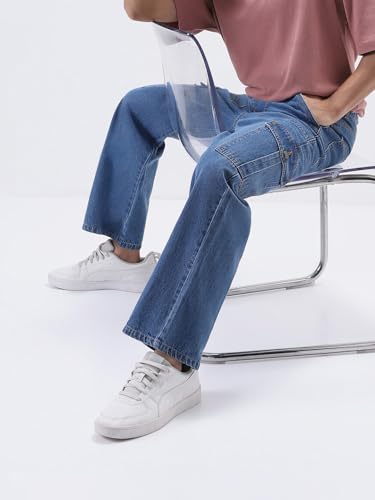 Image of Urbano Fashion Men's Loose Mid Rise Baggy Fit Cargo Jeans with 6 Pockets Non-Stretchable