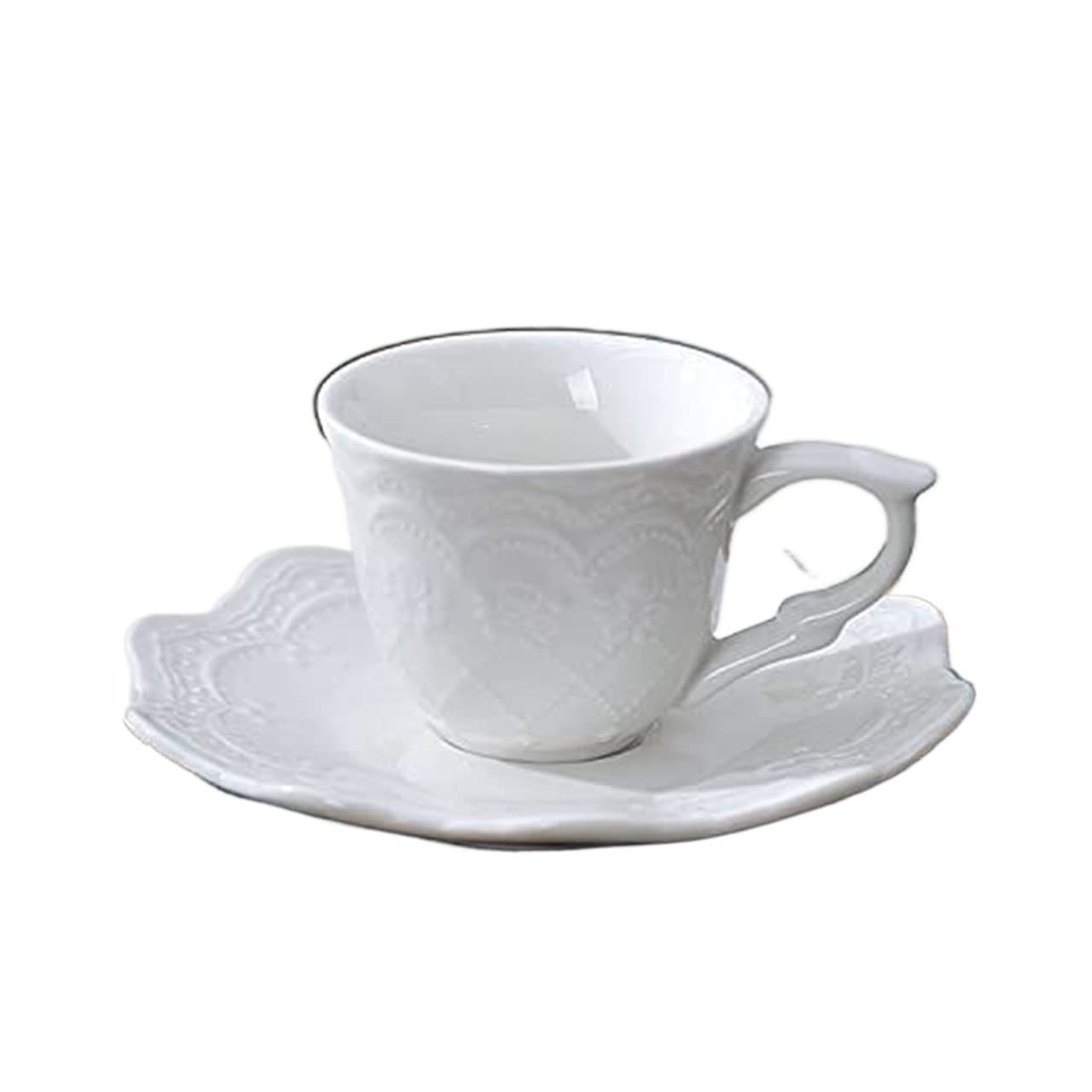 YNIYUJKL Coffee Mug Embossed Ceramic Mug With Saucer Set Couple Mug Creative Home Office Breakfast Mug Milk Mug Office Home Office Desk Coffee Mug Capacity 60Ml. Coffee Cup