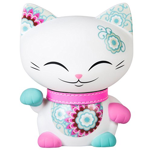 Happy Sales Mani The Lucky Cat Maneki Neko Fortune Cat White - Pink Collar